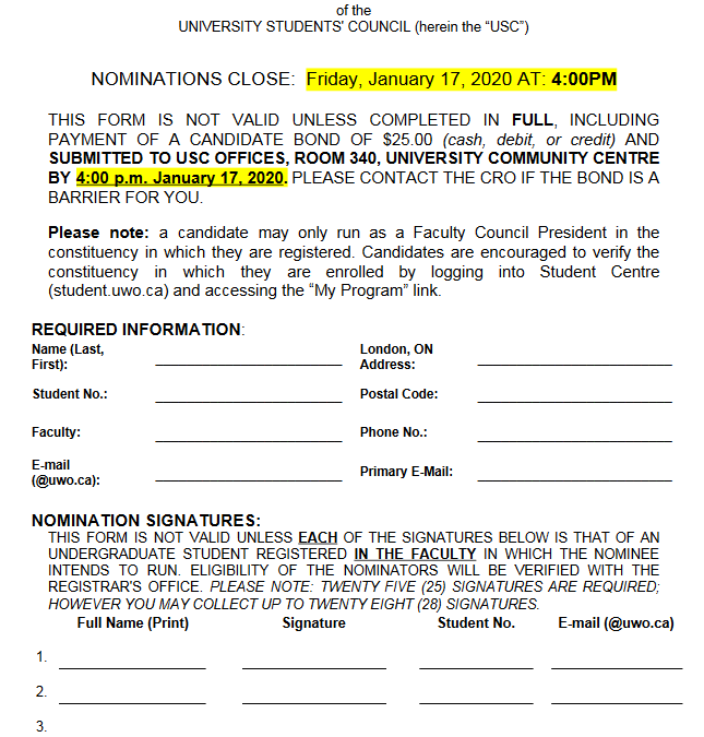 Faculty President Nomination Form – 2020