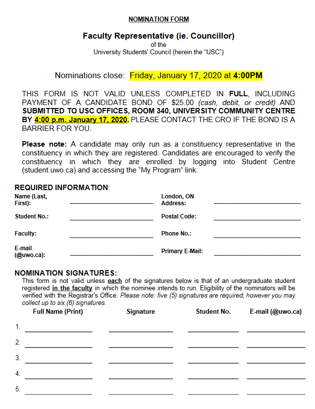 Councillor Nomination Form – 2020