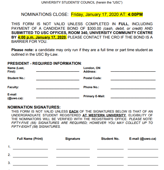Presidential Nomination Forms – 2020