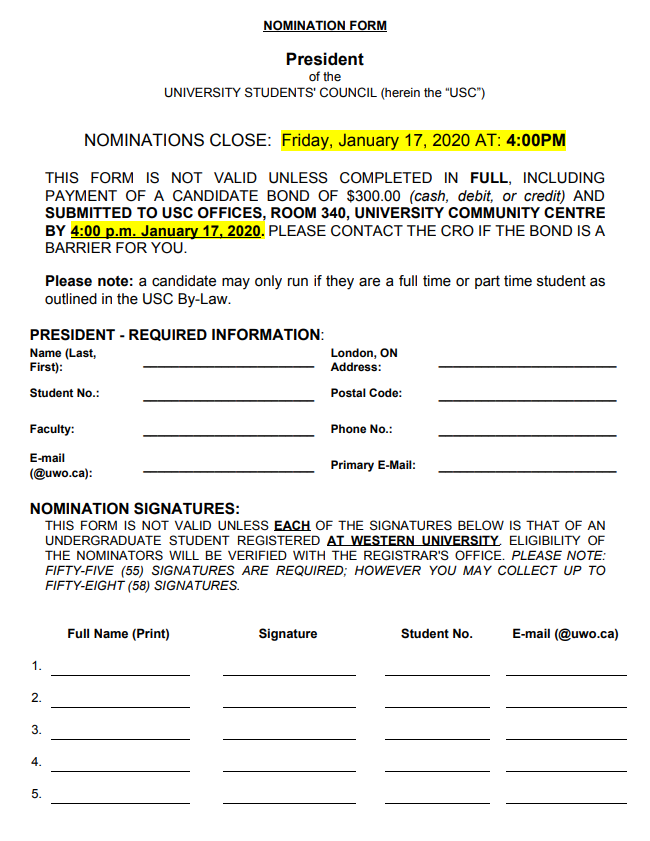 Presidential Nomination Forms – 2020