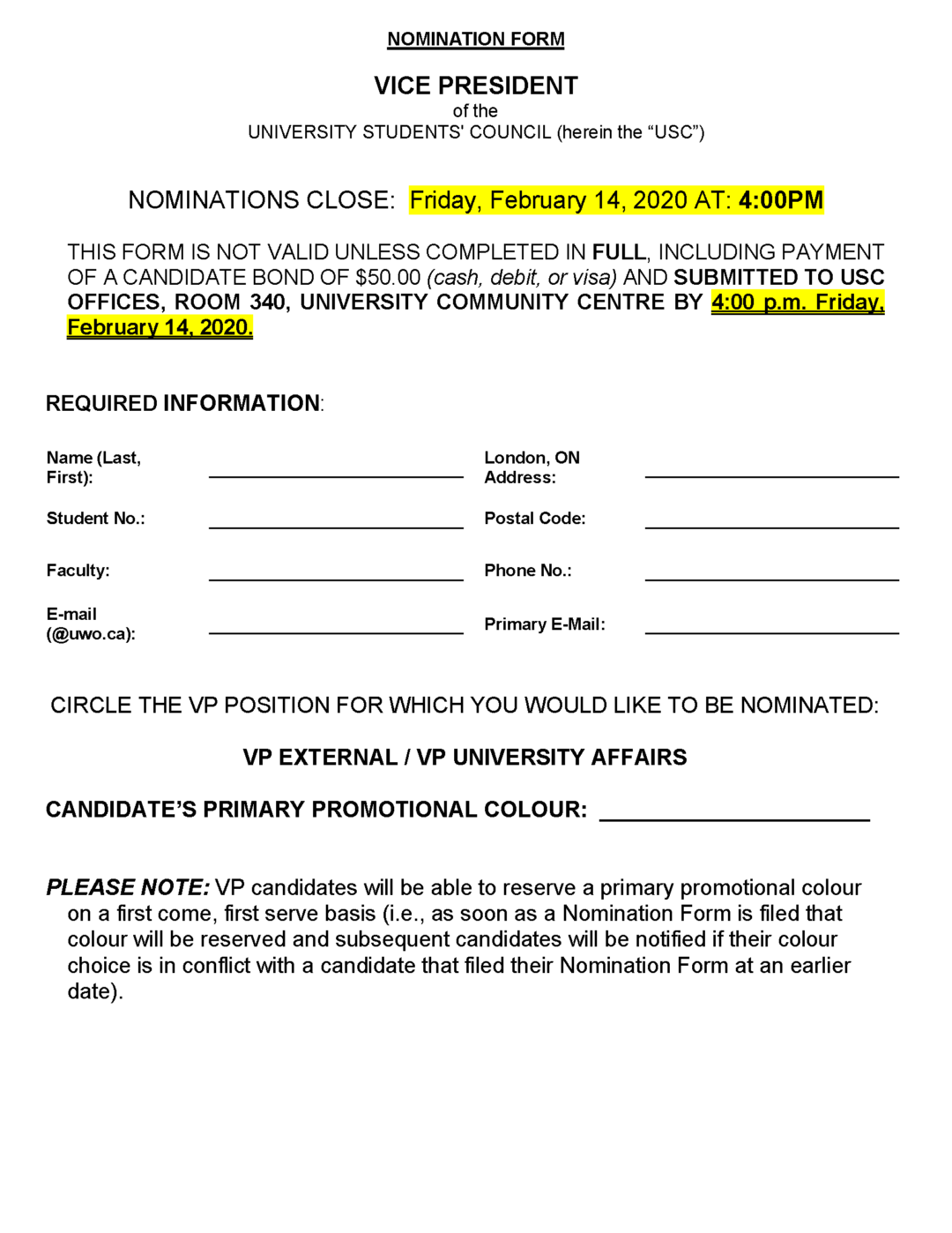 Vice-Presidential Nomination Forms – 2020